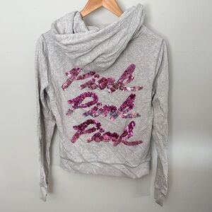 Y2K PINK Victoria’s Secret Sequin Logo Zip Hoodie Gray Medium